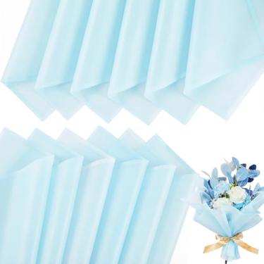 Imagem de Ctosree Papel de embrulho de flores com 240 folhas, 58 x 58 cm, à prova d'água, florista, buquê de flores coreanas, para casamento, aniversário, buquê de embalagem de presente (azul claro)