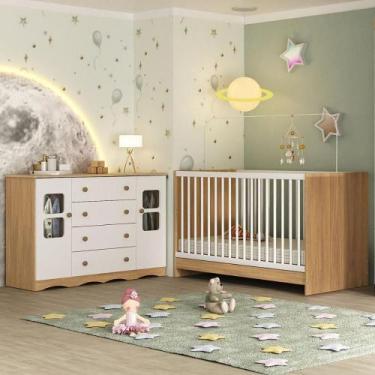 Imagem de Berço 3 em 1 para Colchão 130x60cm com Cômoda 2 Portas 4 Gavetas Seren