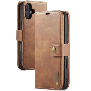 Imagem de Genérico Capa com tampa para iPhone 17/17 Air/17 Pro/17 Pro MAX, capa de couro retro de negócios com ranhuras para cartões, função de suporte, tipo carteira removível magnética (Brown, 17 Pro Max)