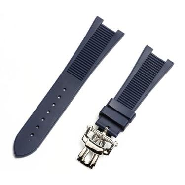 Imagem de MAALYA Pulseira de relógio de silicone de borracha de 25 mm pulseiras de relógio com fivela dobrável para PATEK PHILIPPE pulseira série Nautilus (Cor: Azul com fivela, Tamanho: 25mm)