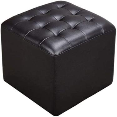 Imagem de Apoio para os pés otomano de couro sintético - banquinho pequeno de couro PU para sala de estar e quarto - Assento acolchoado retangular com pernas de madeira de plástico - Decoração de casa (preto, A