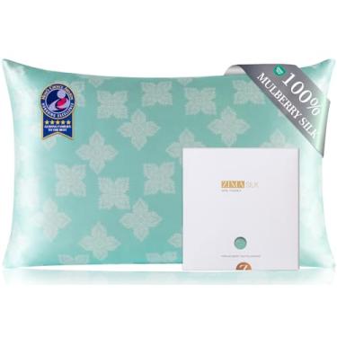 Imagem de ZIMASILK Fronha de seda amoreira 100% pura para a saúde do cabelo e da pele, macia e suave, ambos os lados seda de grau premium 6A, 600 fios, com zíper oculto, 1 peça (Queen 50,8 cm x 76,2 cm, verde