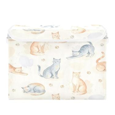 Imagem de Burbuja Caixa de armazenamento para gatos com tampa e alças, caixa de armazenamento grande dobrável para prateleiras armário quarto escritório organizador