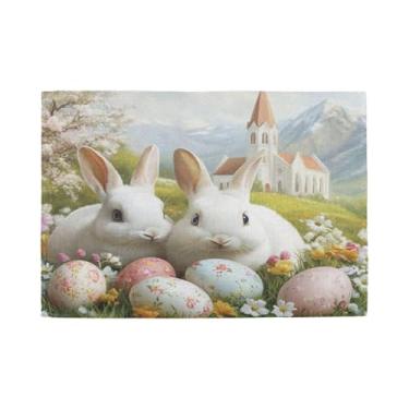 Imagem de Burbuja Jogo americano conjunto de 6, tapetes de mesa antiderrapantes laváveis com ovos de coelhos, resistentes ao calor, para cozinha, mesa de jantar, ambientes internos e externos