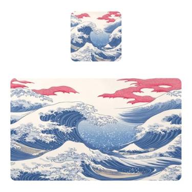 Imagem de Burbuja Jogo americano Sea Waves conjunto de 4 para mesa de jantar, tapetes de mesa de cozinha antiderrapantes resistentes ao calor, fáceis de limpar, 30 x 45 cm