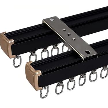 Imagem de Trilho de trilho de cortina dupla - Divisor de quarto de hospital, suporte de teto/parede, liga de alumínio durável, operação silenciosa, rolamento de carga forte, preto, 470 cm - ideal para soluções