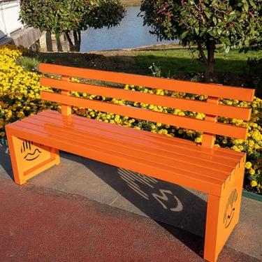 Imagem de Banco de jardim de pátio externo de metal, parque de namoradeira resistente com encosto, banco de parque ao ar livre para todos os climas, assento de ripas, banco de metal para jardim, varanda