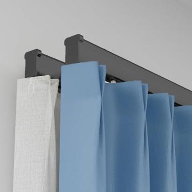 Imagem de Sistema de varão de cortina de teto de trilho duplo, trilho de cortina deslizante ajustável de 1 m a 6 m, suporte de mastro de cortina blackout resistente para janelas e portas (preto, 350 cm)