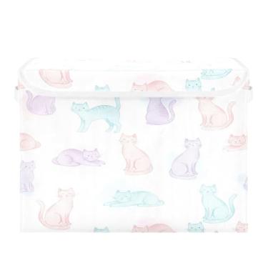 Imagem de Burbuja Caixa de armazenamento de gatos em aquarela com tampa e alças, grande caixa de armazenamento dobrável para prateleiras armário quarto escritório organizador