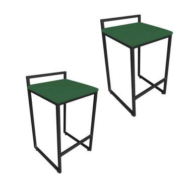 Imagem de Kit 02 Banquetas Lavínia Suede Verde Base Preto