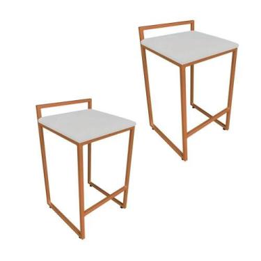 Imagem de Conjunto 02 Banquetas Alta Lavínia Suede Cinza Base Cobre - DROSSI