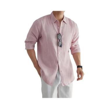 Imagem de Camisa Casual Masculina plus Size Em Linho E Algodão, Manga Longa, Pre