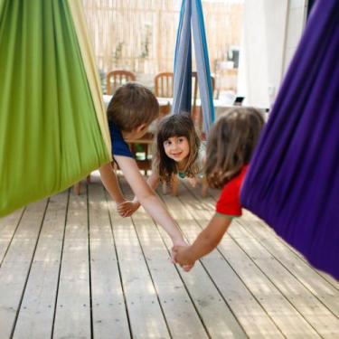 Imagem de Balanço sensorial em Lycra 1,40 m X 1,40 m - Laranja Brasil, Azul roya