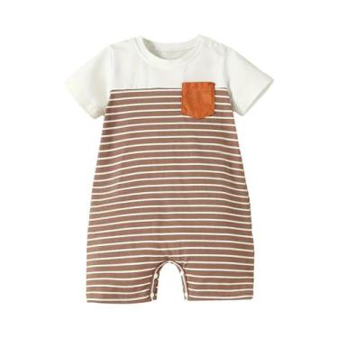 Imagem de Macacão Listrado Unissex De Verão Para Bebês, Manga Curta, Confortável