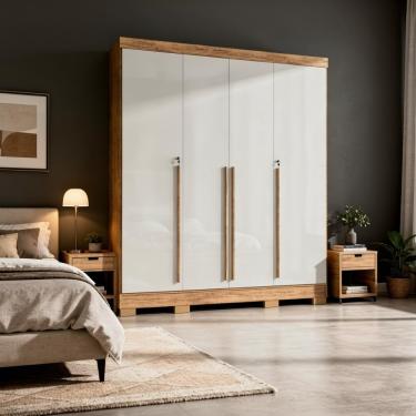 Imagem de Guarda Roupa Roupeiro De Casal Com 4 Portas Cedro Areia