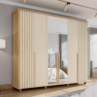 Imagem de Guarda Roupa Casal França 6 Portas Giratórias 3 Gavetas com Espelho e Maleiros MDP Cina...