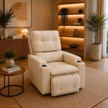 Imagem de Sofá Poltrona do Papai 1 Lugar Retrátil e Reclinável 86CM Bege Suede Balaqui Decor 86CM