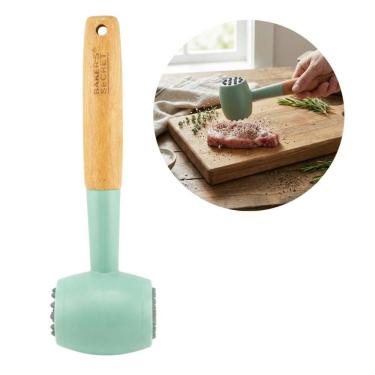 Imagem de Martelo Amaciador de Carne Batedor Duplo Multiuso ABS com Cabo em Madeira de Faia Cozinha Verde Baker BS40553 5CM