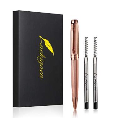 Imagem de nekigoen Caneta esferográfica com caixa de presente para homens e mulheres, caneta retrátil de aço inoxidável de luxo para uso executivo em casa e 2 refis extras de tinta preta 1,0 mm B2 (ouro rosa)