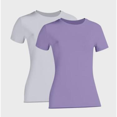 Imagem de Kit 2 Camiseta Proteção Solar Feminina Manga Curta Uv50 + 1 Lilás 1 Branca