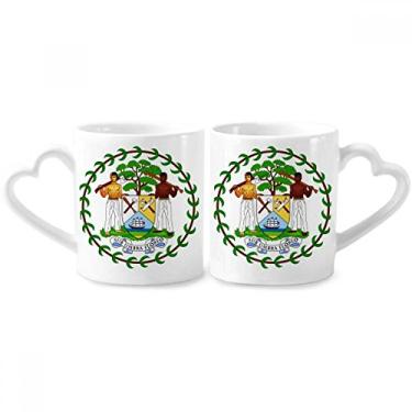 Imagem de Belize National Emblem Country Couple Conjunto de canecas de porcelana de cerâmica para amantes de coração