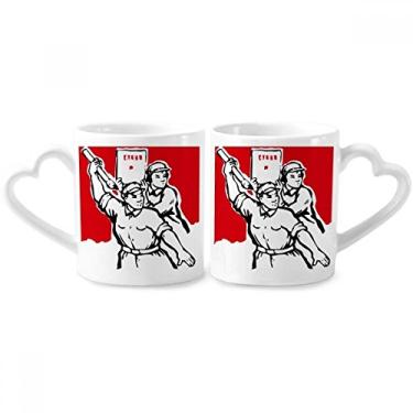 Imagem de Conjunto de canecas de porcelana para casal patriotismo vermelho papel comunista coração coração coração