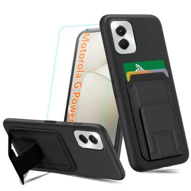Imagem de Capa para celular Motorola Moto G Power 5G 2024 com protetor de tela de vidro temperado, suporte dobrável para cartões/compartimentos para suporte/carteira com suporte, capa protetora de silicone para