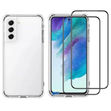 Imagem de Capa S21 Fe 5g, Capinha Anti Impacto e 2x Pelicula Vidro 3D Para Samsung Galaxy S21 FE Case Transparente Proteção de Câmera