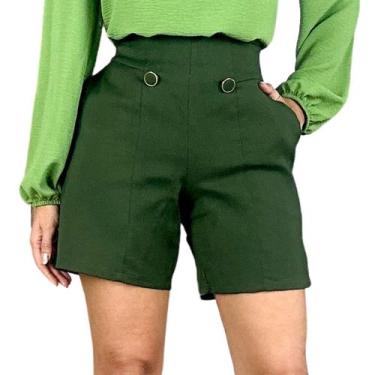 Imagem de Bermuda Short Feminino Em Bengaline Cintura Alta - Katyani Modas, Verd