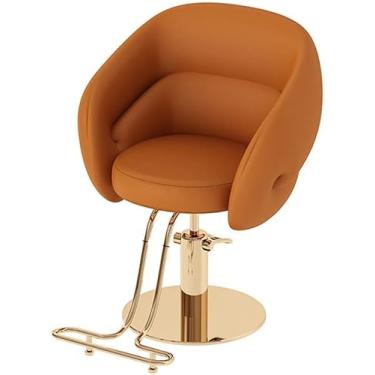 Imagem de Cadeira de barbeiro 360° giratória para salão de cabeleireiro bomba hidráulica couro PU cadeira de salão de barbeiro com chassi de pedal, móveis de salão, dourado, E