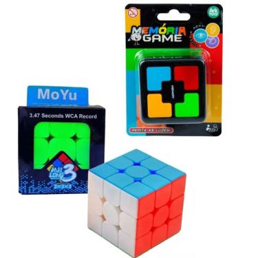 Imagem de Kit 2 Jogos, Jogo da Memória Eletrônico com 4 Cores e Som, Cubo Mágico 3x3 5,5 cm