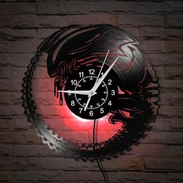 Imagem de TIMEGLOW 12 polegadas Seres Inteligentes Alien Horror Xenomorph Baby Vinyl Record Relógio de Parede 7 Tipos de Cor LED, Relógio de Parede Extraterrestre Moderno Silencioso Luz Noturna Relógio de
