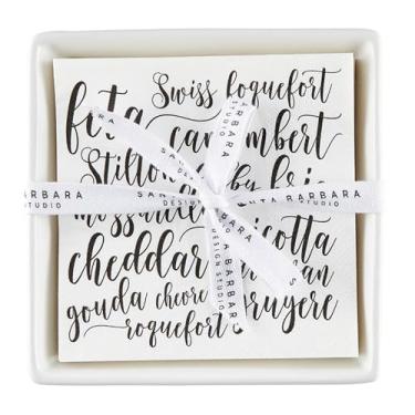 Imagem de Santa Barbara Design Studio Guardanapos de papel de coquetel e bandeja de cerâmica, conjunto de presente, 2 peças, queijo