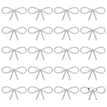 Imagem de FINGERINSPIRE 20 peças broche de laço 2,8 x 5 cm cristal strass laço lapela broche liga prata laço forma broches liga liga strass enfeite para roupas cachecol cardigan decoração, Liga de aço, Sem