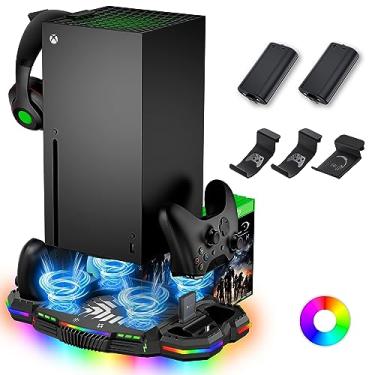 Imagem de Cooling Fan with Charging Station for Xbox Series X Console and Controller - Vertical 15 RGB Modes Cooler Stand System, Low-Noise, Effectively Reduce Console Temperature and Quickly Charge Controller