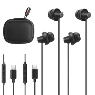 Imagem de MAXROCK 2 peças de fones de ouvido com fio com plugue USB-C, fones de ouvido com fio ou fones de ouvido para dormir com controle remoto integrado para controlar música, chamadas telefônicas e volume