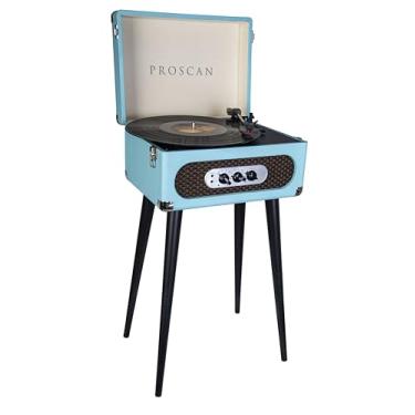 Imagem de Sylvania Prato giratório Bluetooth retrô com suporte e rádio FM (azul), 45 x 31 x 25 cm