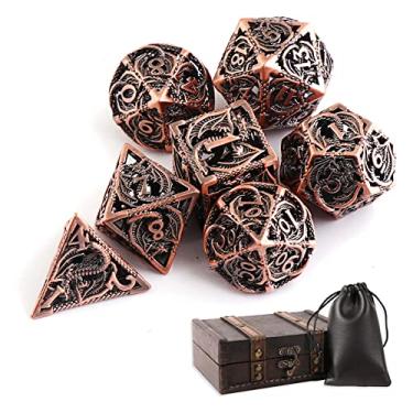 Imagem de Hollow Metal DND Dice 7Pcs Set for Dungeons and Dragons RPG MTG Table Games D&D Pathfinder Shadowrun and Math Teaching,Large D4,D6,D8,D10,D12,D20 freaky multi sided Dice Set D and D Dice with Gift Box