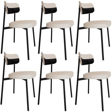 Imagem de Kit 06 Cadeiras Estofada Para Sala De Jantar Astrid Preto C01 Linho Palha Courino Preto - Lyam Decor