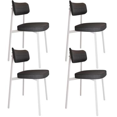 Imagem de Kit 04 Cadeiras Estofada Para Sala De Jantar Astrid Branco C01 Linho Preto - Lyam Decor