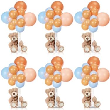 Imagem de Poen Kit de suporte de balão de chá de bebê de urso de 133 peças inclui peças centrais de balão de pelúcia de urso de 35 cm para mesas, bastões de balão com base para festa de aniversário, revelação