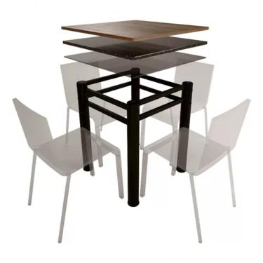 Imagem de Base Preto Quadrada Para Mesa Jantar Pedra Madeira 75cm Cv2