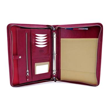 Imagem de Noda Pasta executiva de couro com 3 argolas portfólio profissional de negócios com fecho de zíper | currículo, documento, bloco de notas, tablet, organizador de blocos de escrita | homens, mulheres