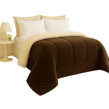 Imagem de Edredom Queen & Cobredom Casal - Kit Aconchegante com Forro Sherpa e Estampas Exclusivas para Inverno(Tabaco)