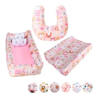 Imagem de Kit Ninho Redutor Quadrado + Almofada de Amamentação Sublimada + Trocador Anatômico Menino e Menina(URSINHA MEL)