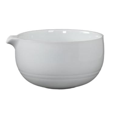 Imagem de Fenteer Tigela de cerâmica Matcha com bico, centro de mesa portátil, ferramenta moderna para fazer chá Chawan para bater Matcha, amigos e família, Branco