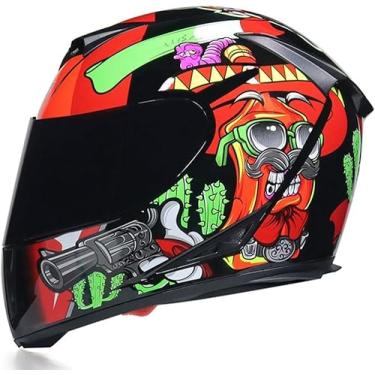 Imagem de Capacete Integral Motocicleta Com Lente Dupla Elegante Capacete De Corrida De Liberação Rápida Capacete Casco Moto Capacetes De Moto, CC11, head circumference/59-60cm