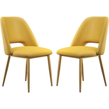 Imagem de 2pcs Cadeira De Jantar, Cadeira De Lazer Estofada Em Pu, Cadeira De Encosto Em Casa Europeia, Cadeira De Maquiagem Multifuncional Com Perna Dourada, Yellow
