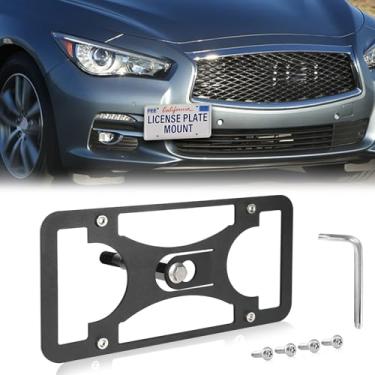 Imagem de Moldura frontal sem broca compatível com Infiniti Q60 | 2017-2022 Suporte de gancho de reboque para placa de carro antifurto Capas de etiqueta de carro à prova de ferrugem, acessórios de carro à prova