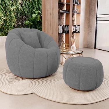 Imagem de Poltrona Decorativa Concha Giratória com Puff Estilo Abóbora Shell Bou